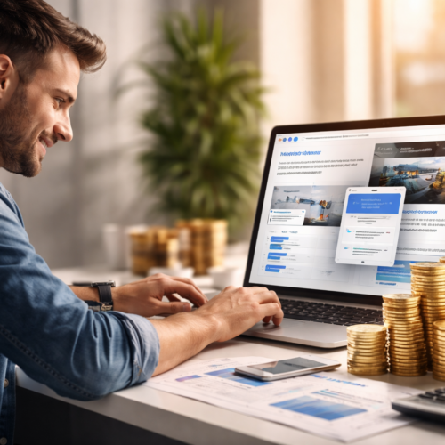 Eine Person analysiert eine Website am Laptop und zeigt, wie professionelle Weblösungen zu messbarem Wachstum und wirtschaftlichem Erfolg beitragen.